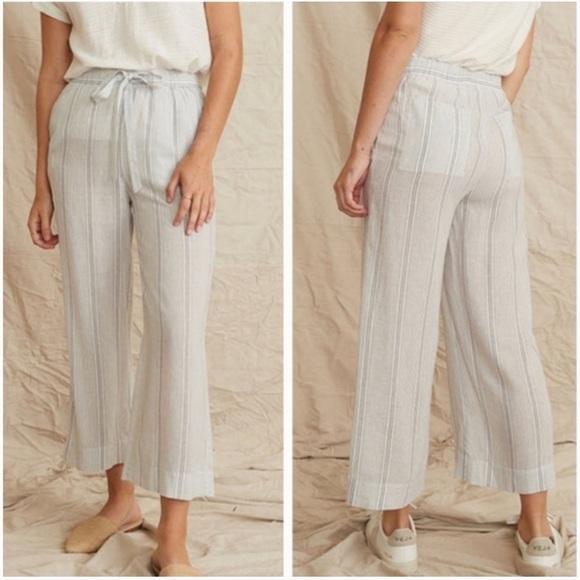 Marine Layer | Aly Pant Linen Tencel Striped Wide Leg Pants High Rise Size S - Picture 2 of 13